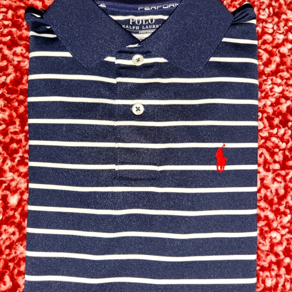 Polo Ralph Lauren performance size 10 boys shirt. Blue and white striped color.